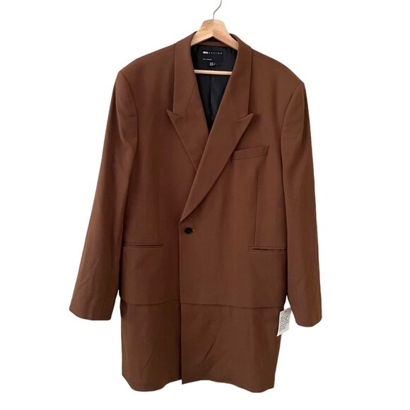 Asos Mens Longline One Button Blazer Brown 46 Regular‎ NWOT Preppy Academia Fall - Picture 1 of 16